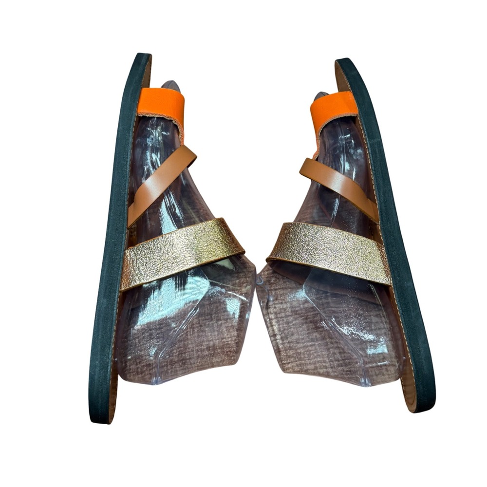 Ikwetta Handcrafted Leather Sandals Kenya Orange Gold Strappy Flat Slides 41 - Picture 8 of 11